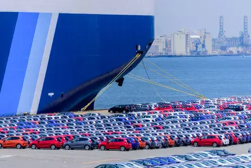 Hundreds of cars waiting to be shipped