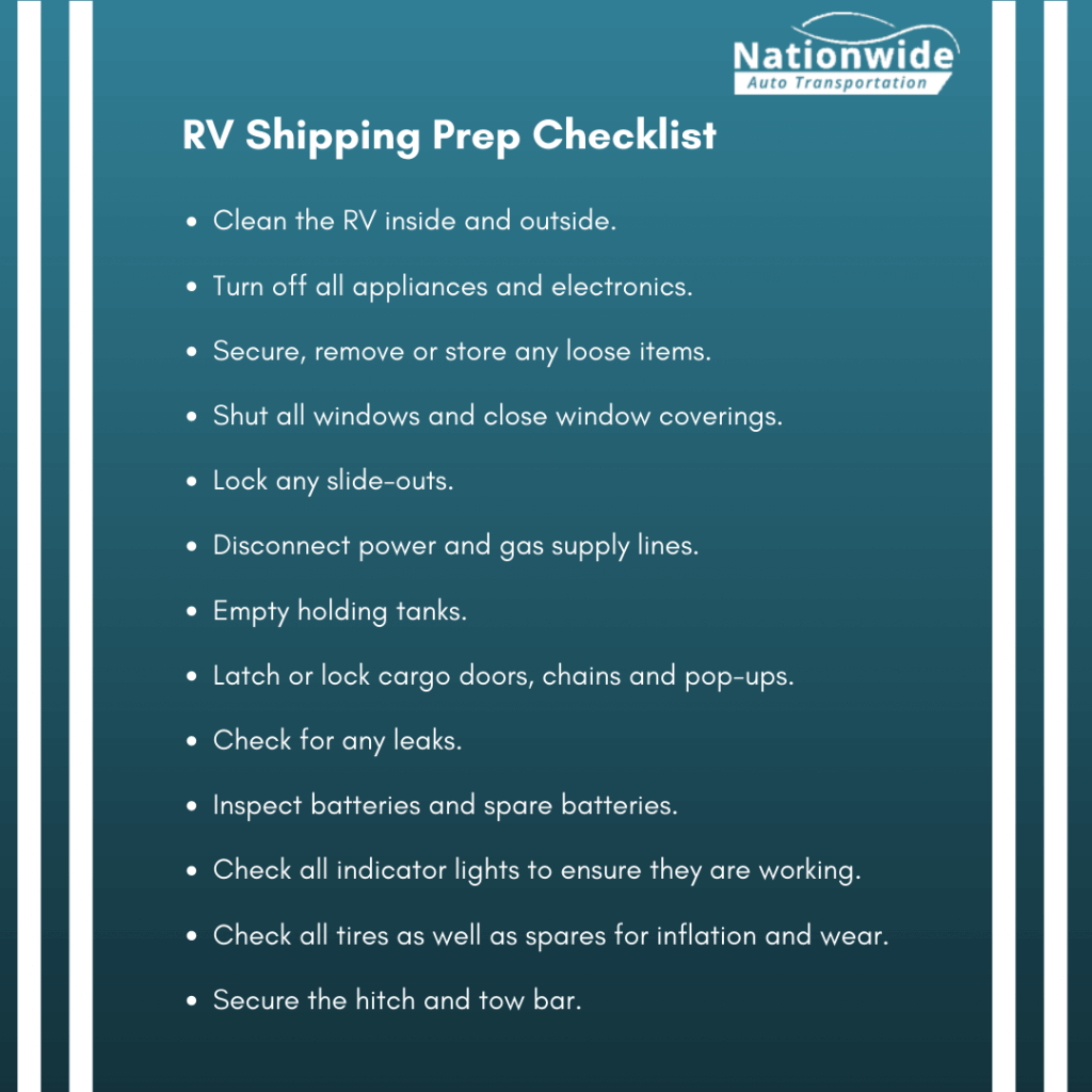 rv shipping checklist