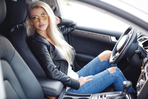 sexy blonde in a car