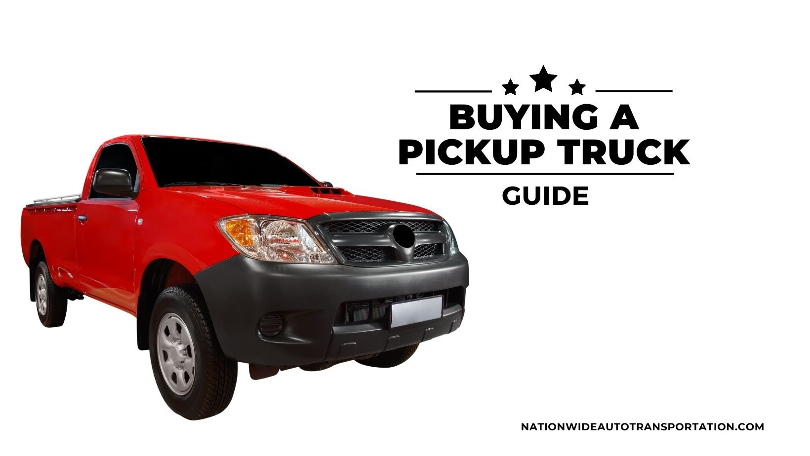 A red pickup truck with sign. Buying a pickup truck