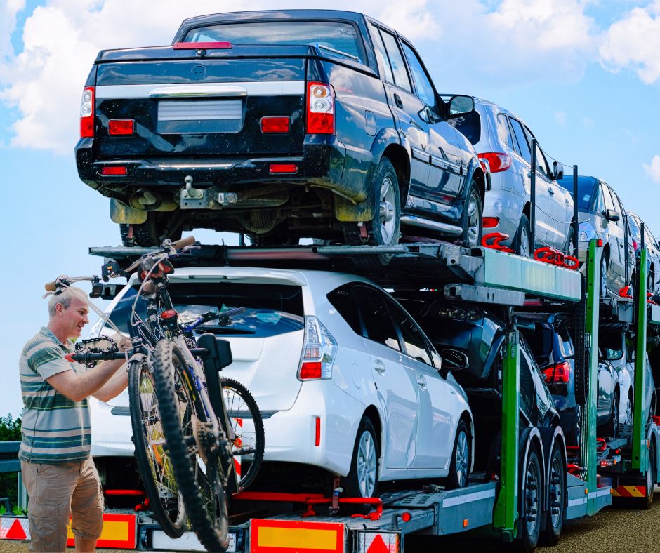 Car and bikes being shipped for a biking adventure.