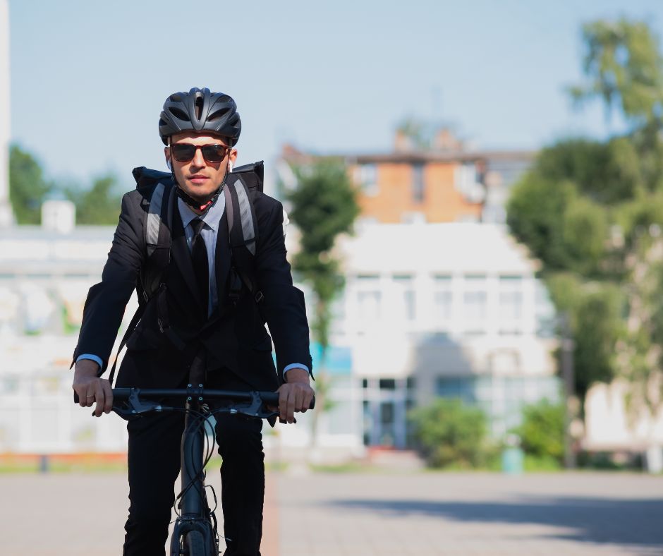 Cyclist enjoying a ride in a bike-friendly city.