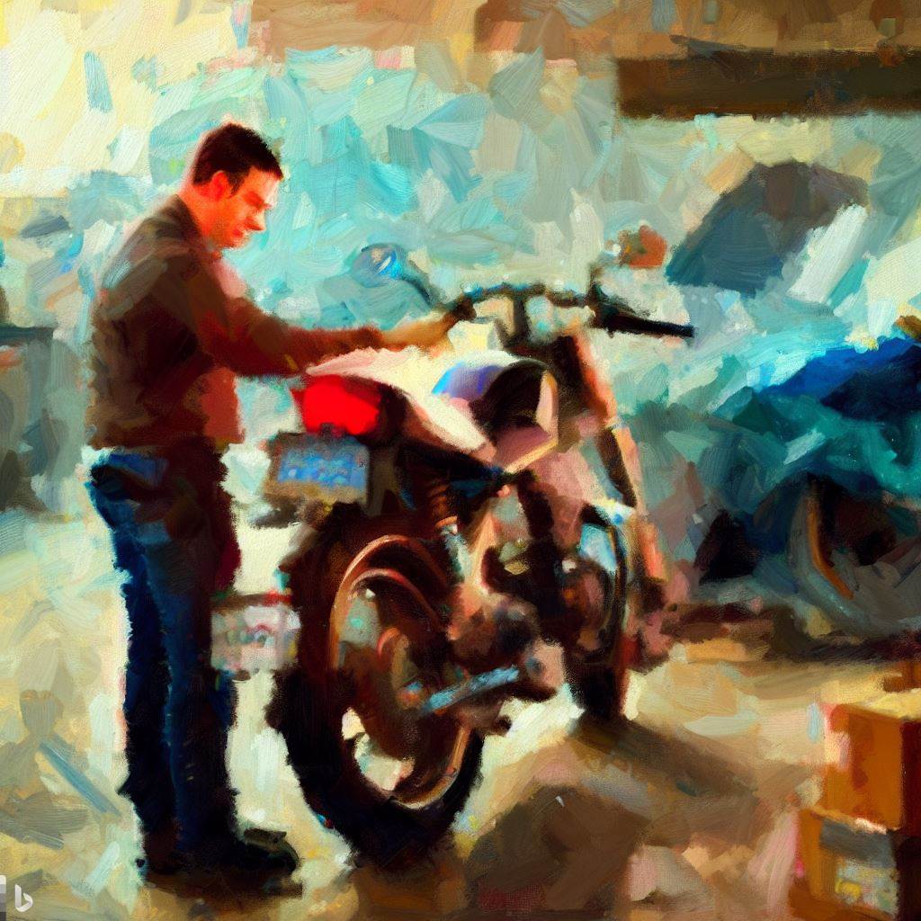 A person inspecting their motorcycle after shipping.