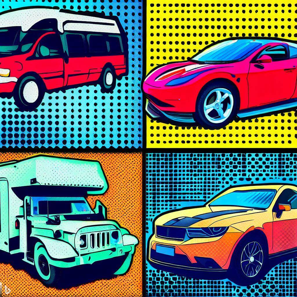 Pop Art painting showcasing auto transport options affected by gas prices