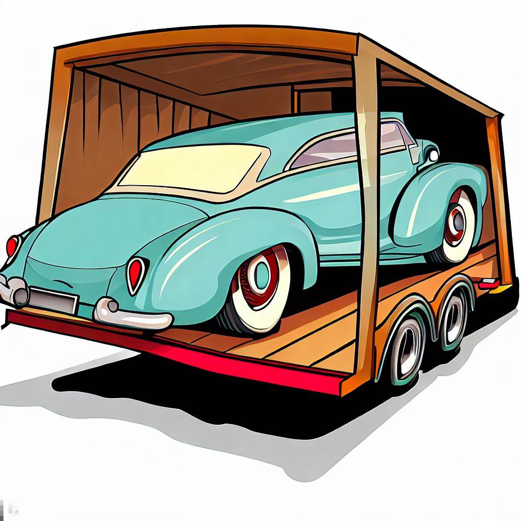 Classic car being loaded into an enclosed transport trailer