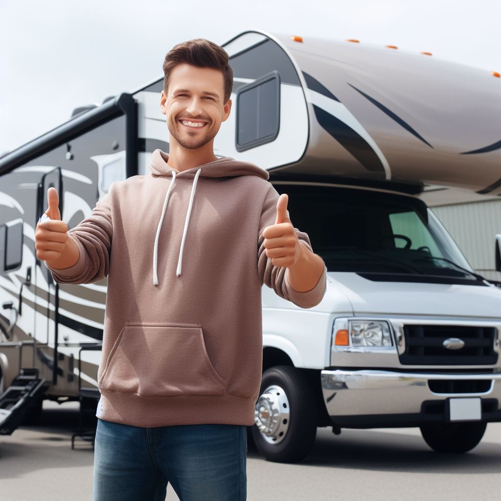 Satisfied customer with their RV post-transport