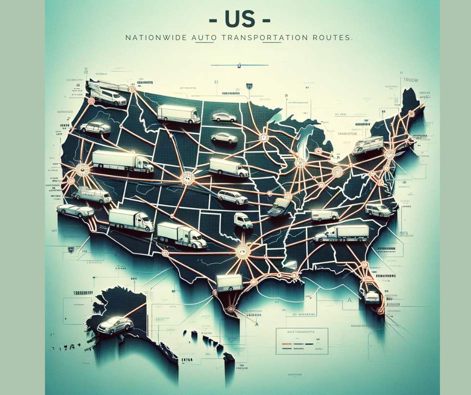 US map illustrating nationwide auto transportation routes.