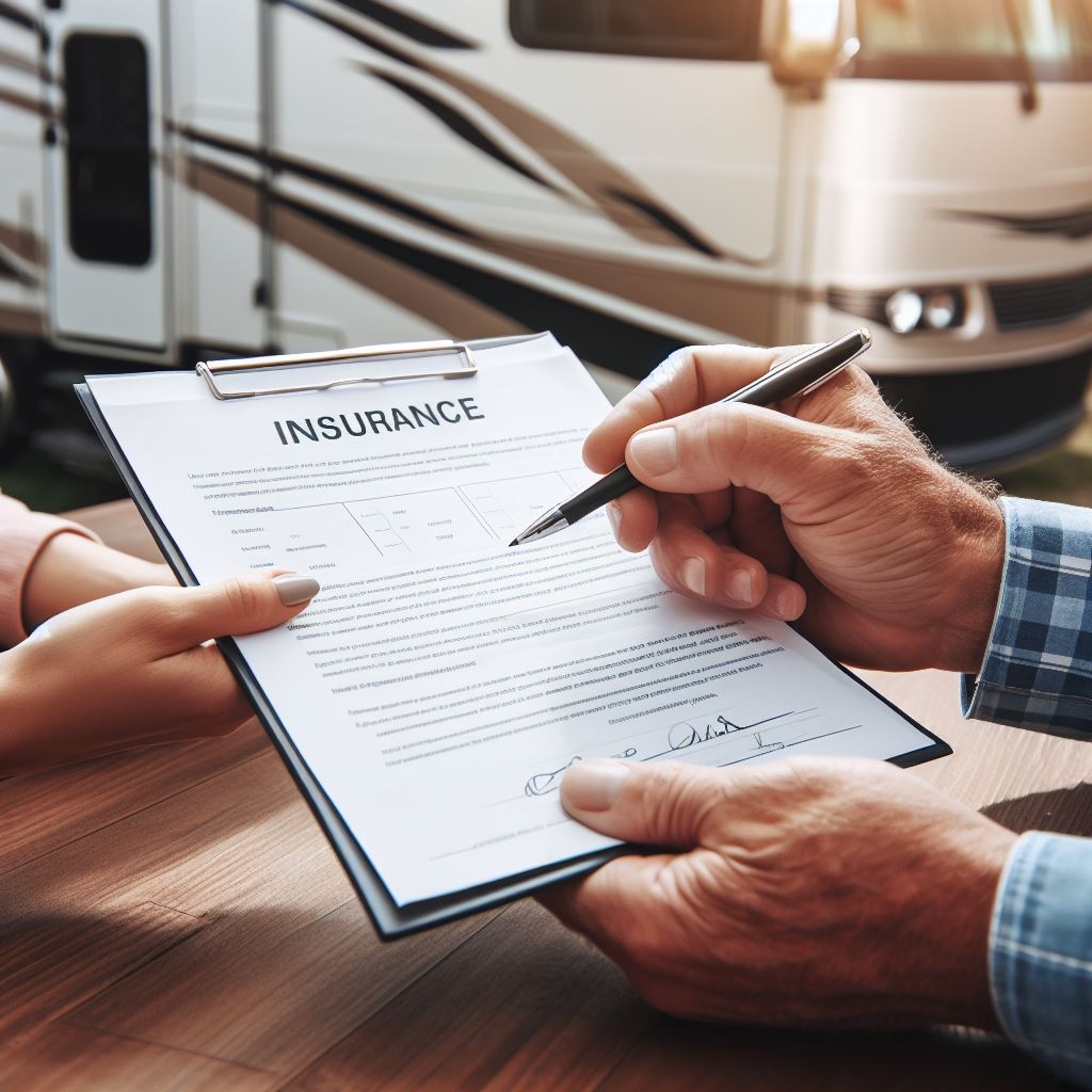 Reviewing RV shipping insurance documents before transport