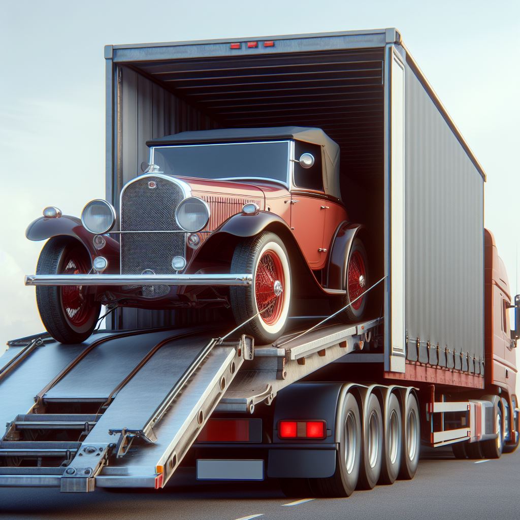 Classic car being prepared for safe car transit with a reliable shipping service