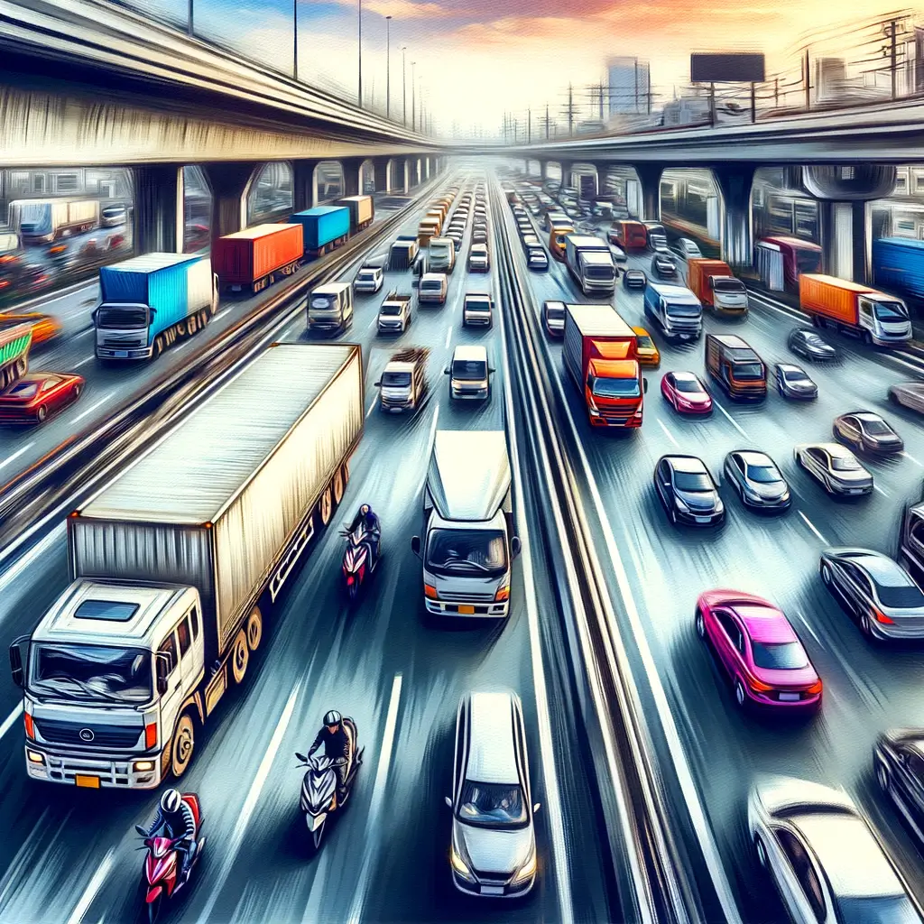 Busy highway with diverse types of vehicles illustrating Vehicle Transportation Solutions