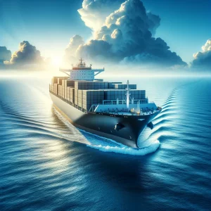 modern cargo ship on global trade routes, globalization and climate change