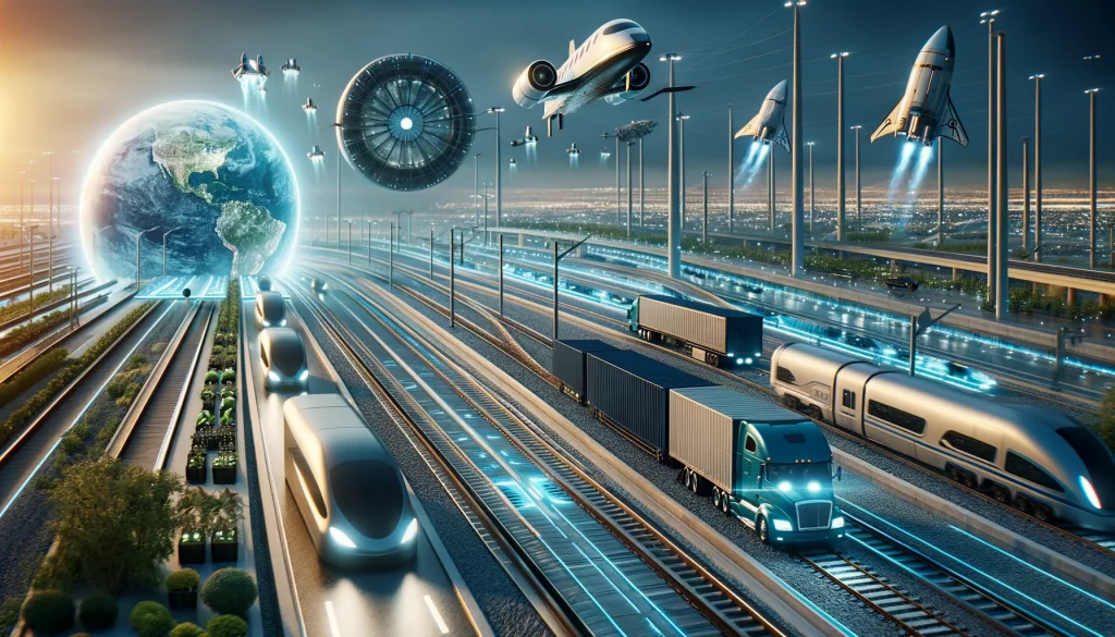 fleets of electric trucks powered by renewable energy, high-speed rail networks crisscrossing continents, and even space travel