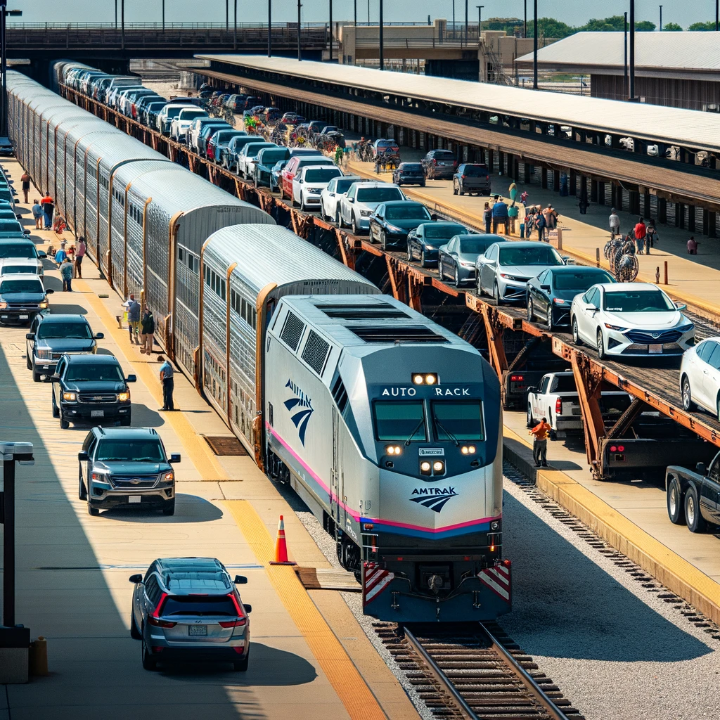 Amtrak Auto Train preparing to depart with passengers' vehicles loaded