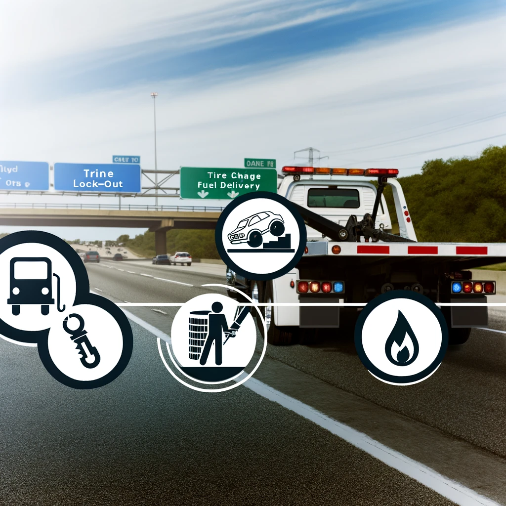 Emergency towing and roadside services in action, featuring service indicators for a comprehensive safety guide.