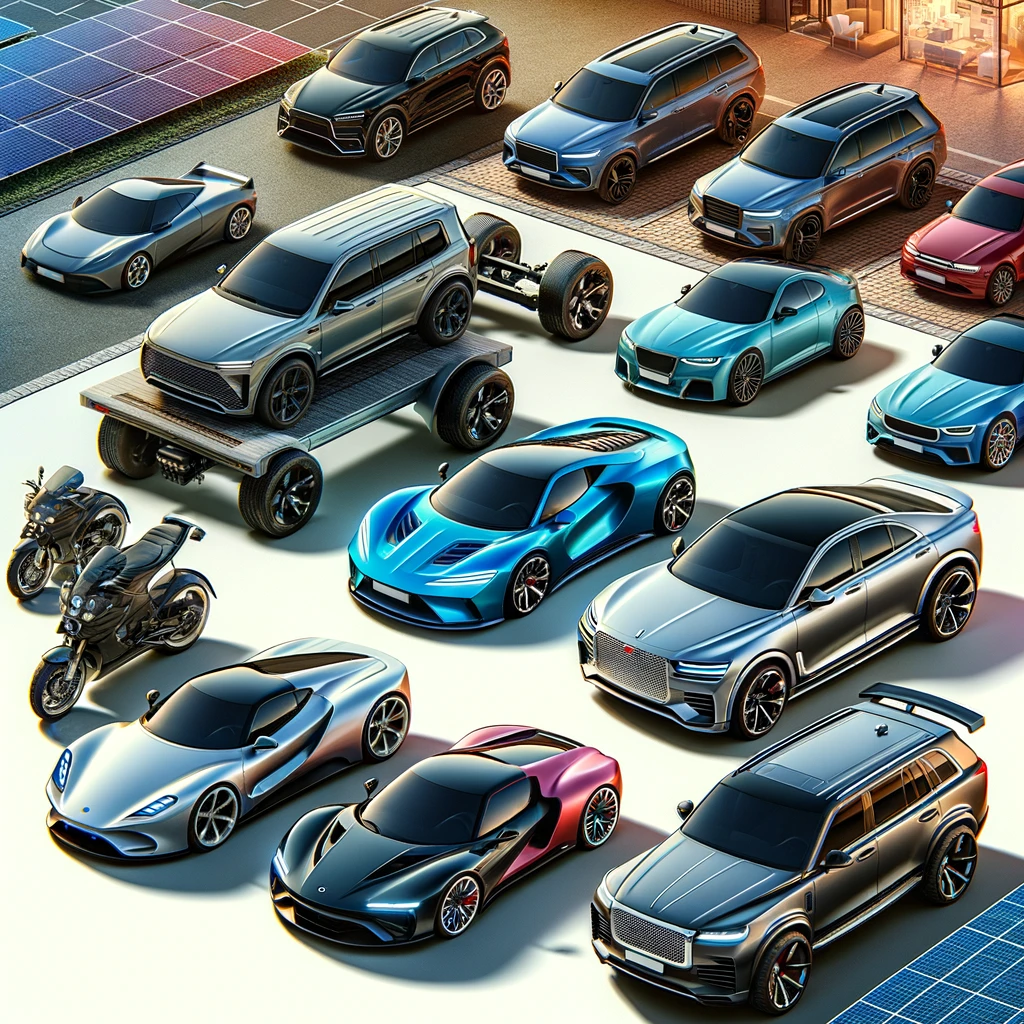 Diverse range of popular cars for men, featuring electric, hybrid, sports, and SUV vehicles emphasizing sustainability and luxury.