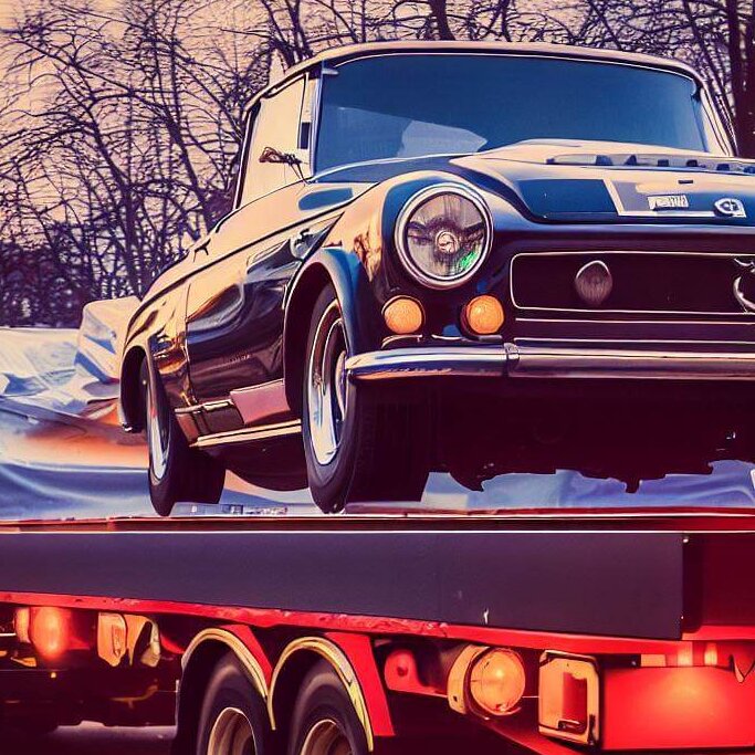 Nationwide Auto Transportation truck carrying a classic car.