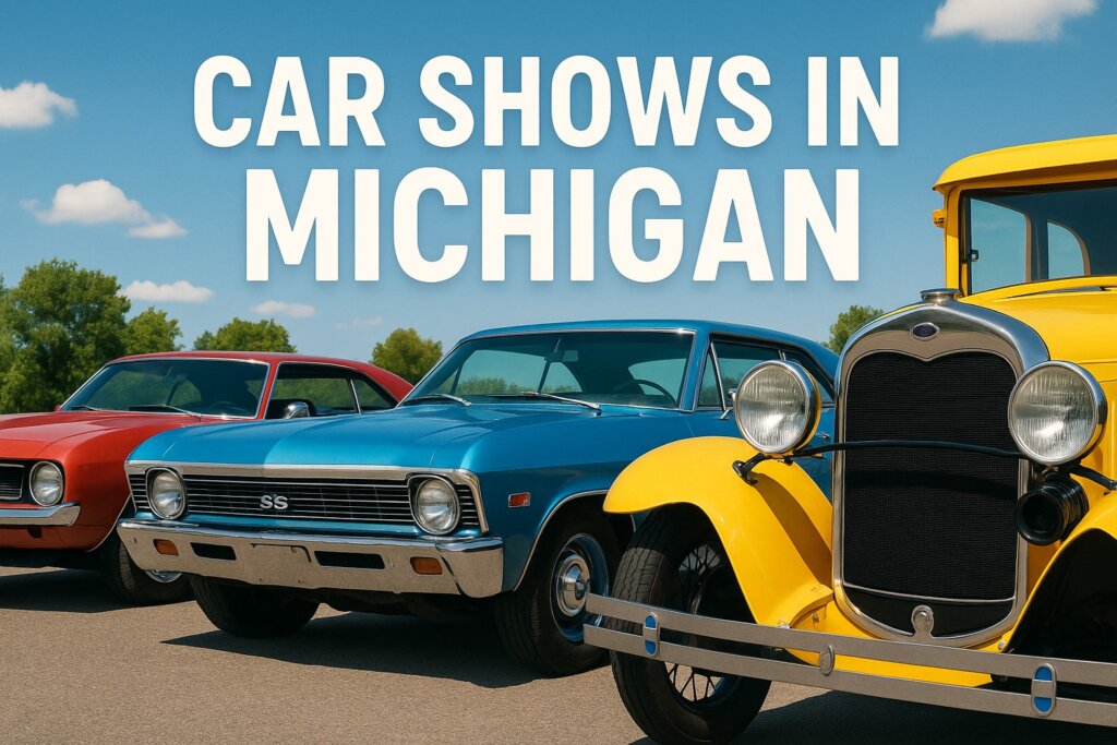 Three vintage vehicles at a show in Michigan